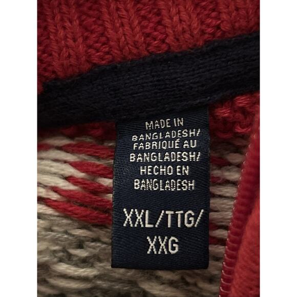 Izod Sweater Men's XXL 1/4 Zip Knit Pullover Fair Isle Nordic Print Red Navy Wht - Picture 2 of 8